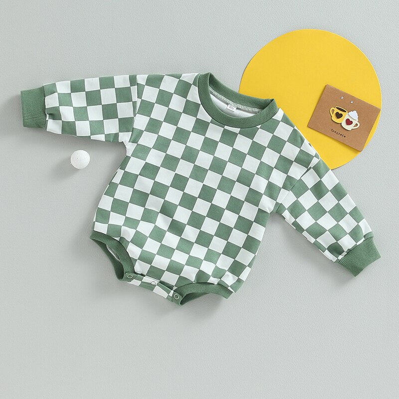 Long Sleeve Checkered Onesie