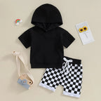 Hoodie T-shirt Checkered Shorts Set