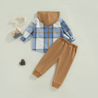 Plaid Hoodie Top with Solid Pants