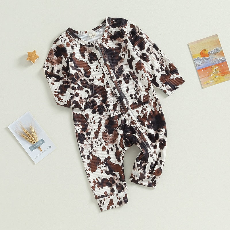 Long Sleeve Cow Print Onesie