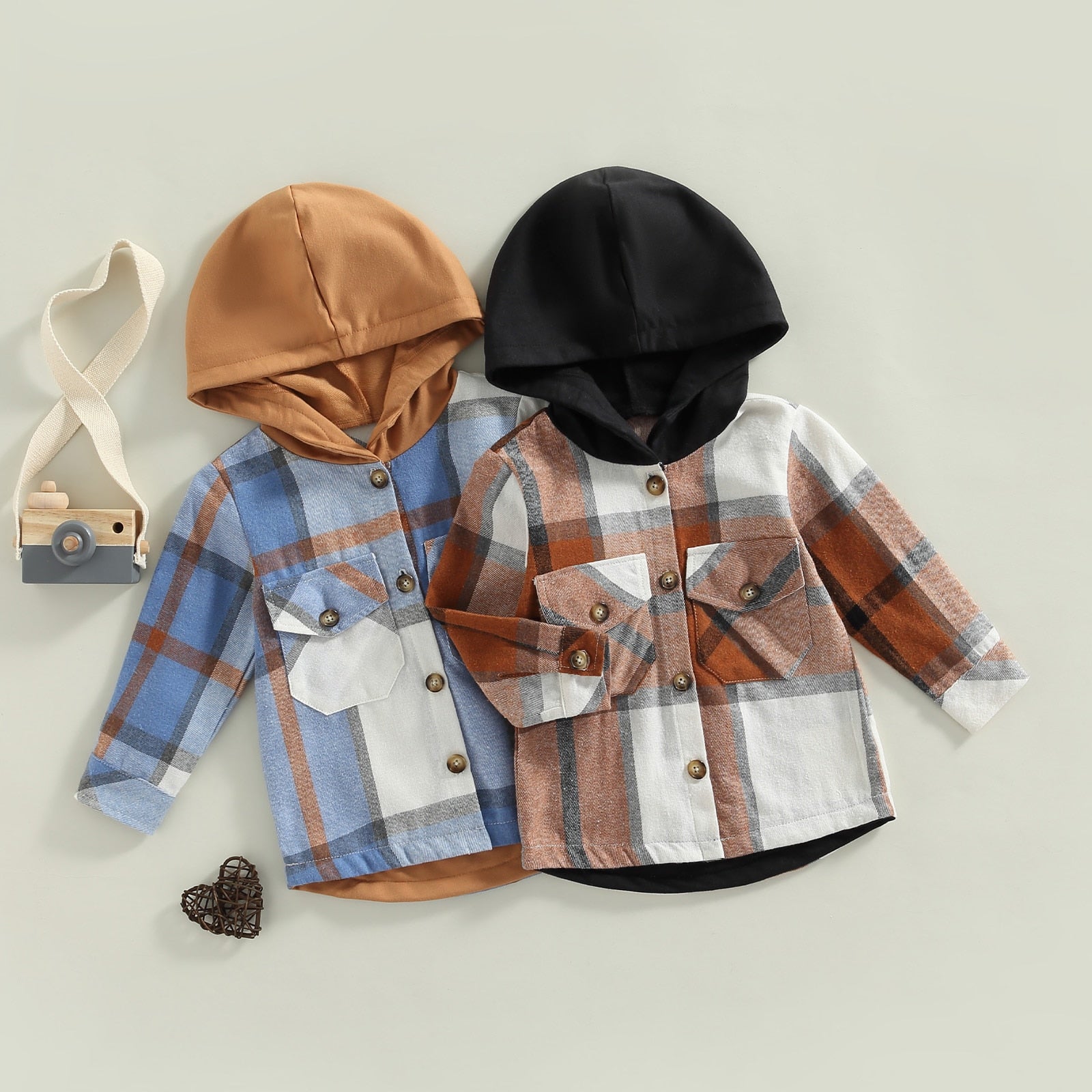 Boys Fall Plaid Hooded Flannel