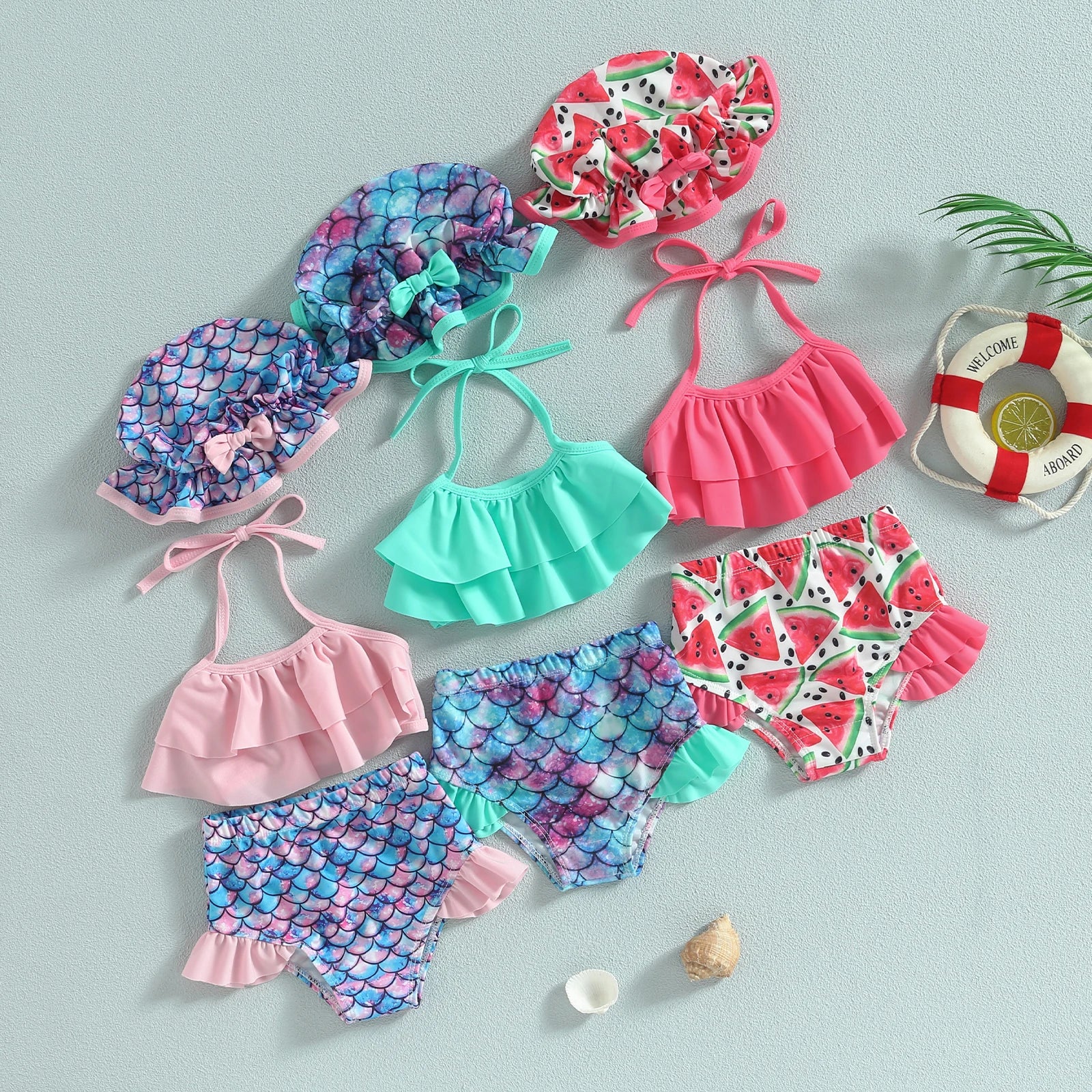 Ruffled Mermaid Fruit Swimsuit & Hat