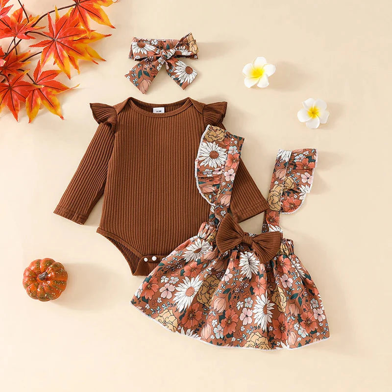 Floral Ruffled Suspender Skirt Outfit