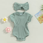 Solid Ribbed Onesie & Headband