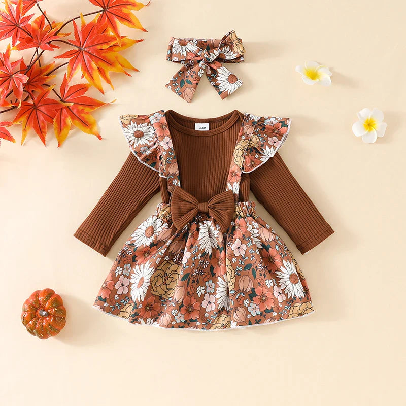 Floral Ruffled Suspender Skirt Outfit