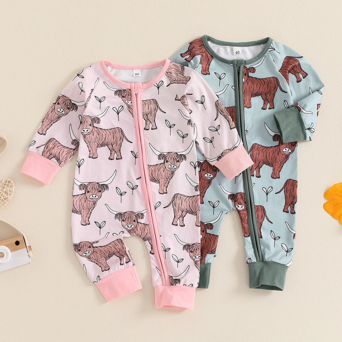 Ribbed Cow Full Sleeve Romper