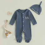 Hello I'm New Here Ribbed Footie Onesie & Hat