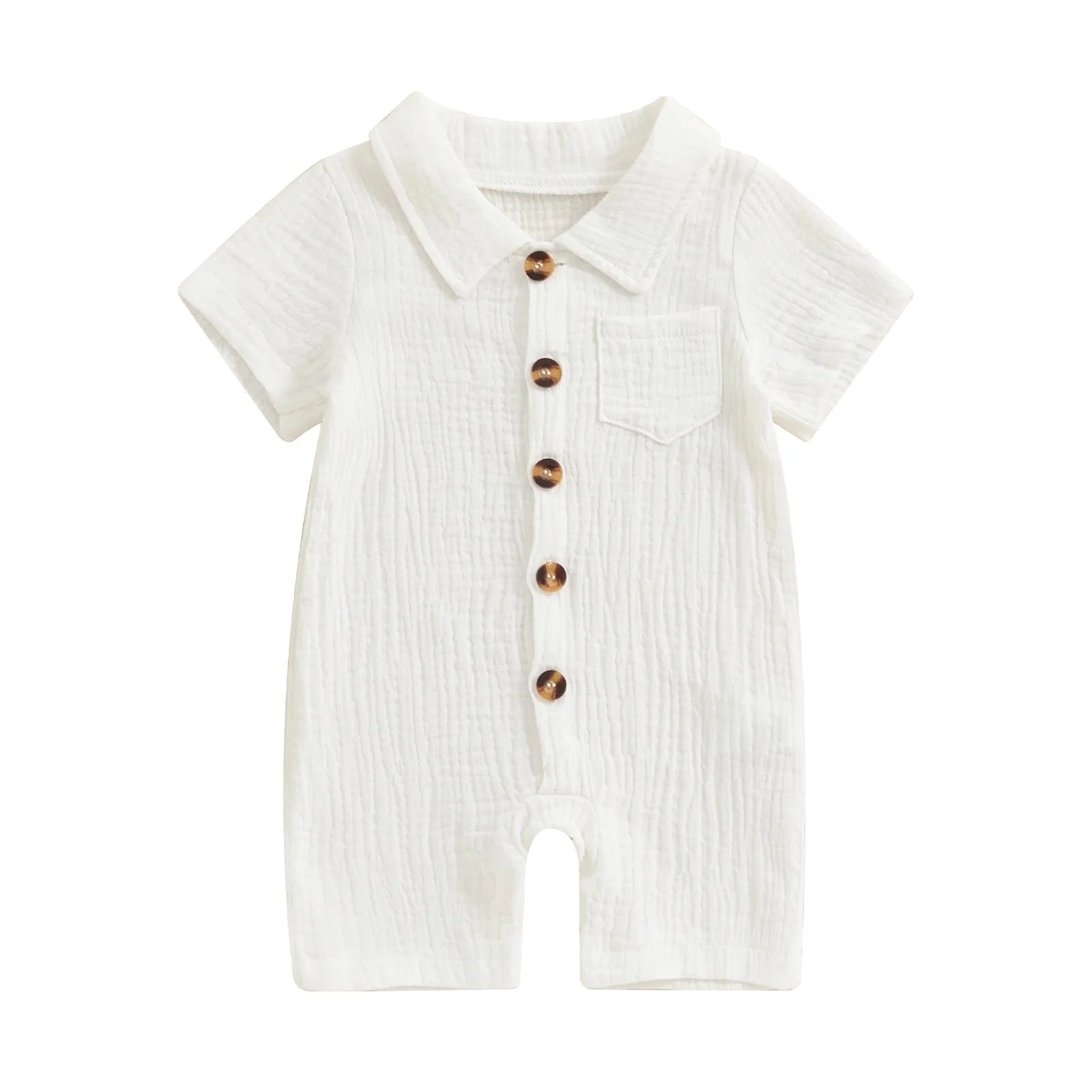 Solid Collared Button Romper