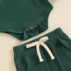 Solid Ribbed Collared Button Outfit