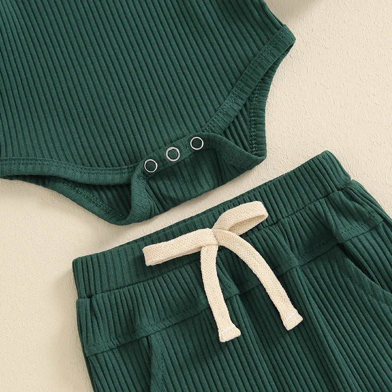 Solid Ribbed Collared Button Outfit