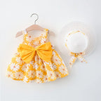 Baby Girl Daisy Bow Dress with Sun Hat