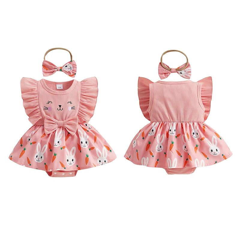 Pink Easter Romper Dress with Bow