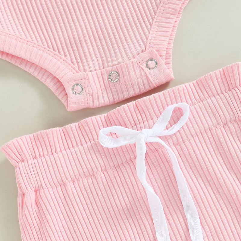 Ribbed Flutter Onesie with Shorts & Bow
