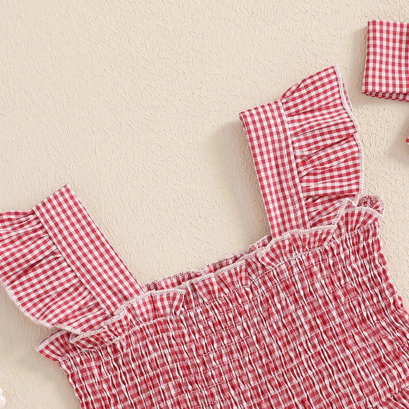 Plaid Strawberry Ruffle Dress & Bow