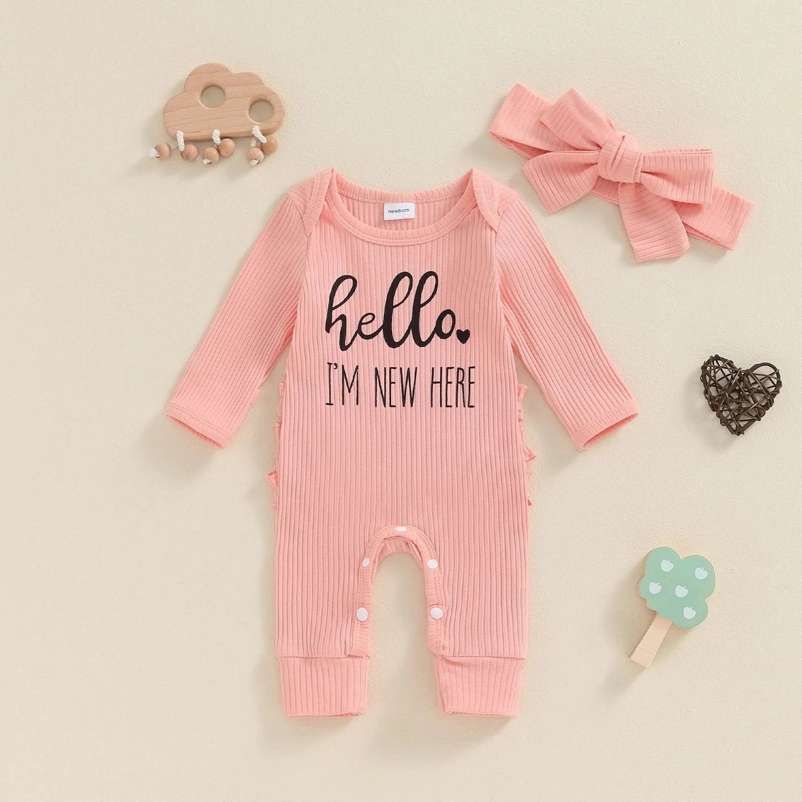 Hello I'm New Here Ribbed Onesie & Bow