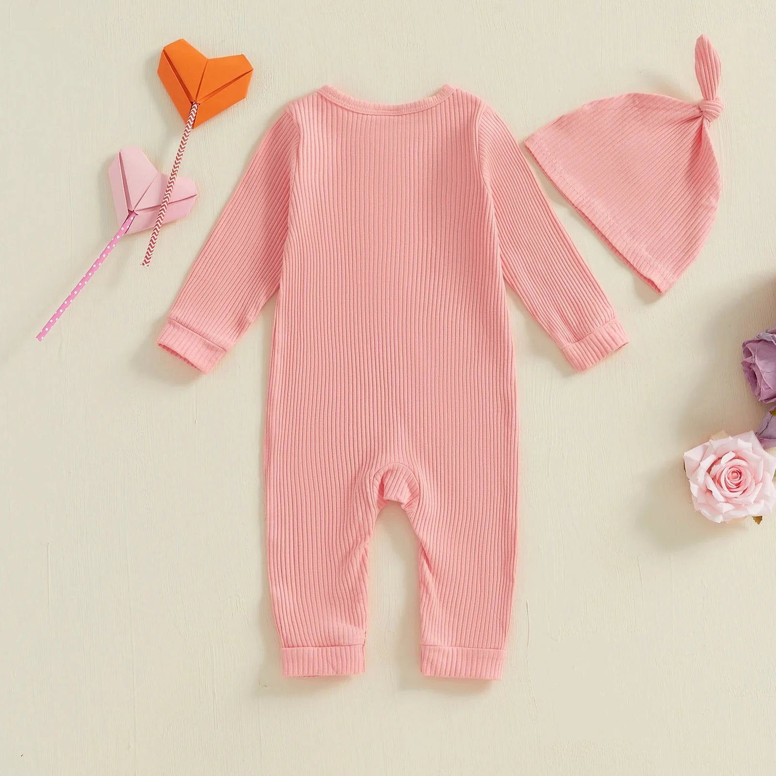 Ribbed Heart Onesie & Hat