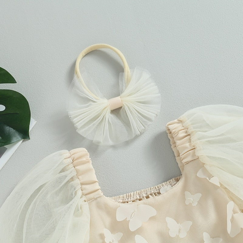 Puff Sleeve Butterfly Dress & Headband