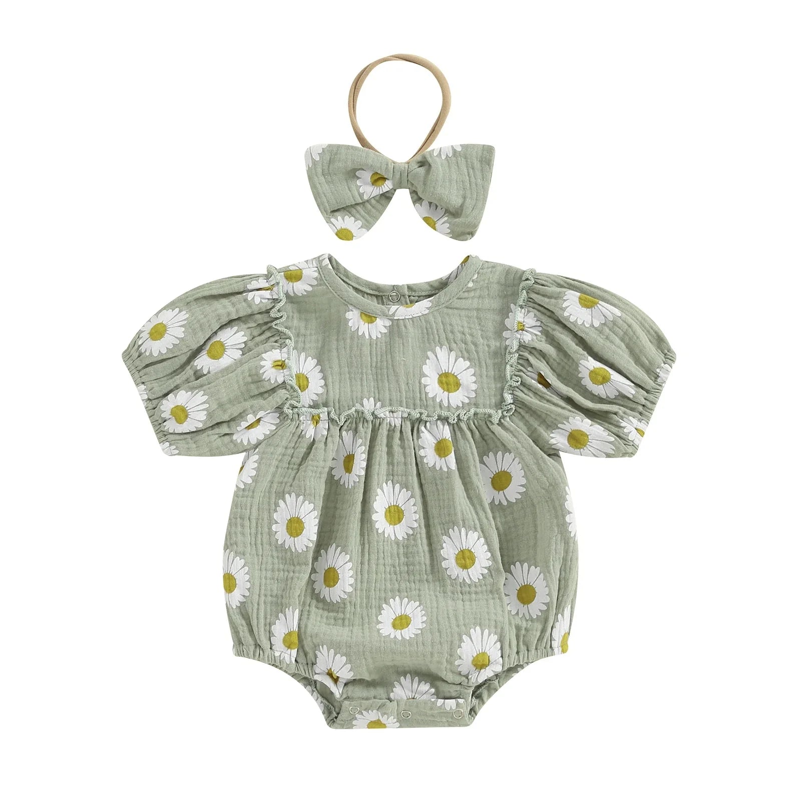 Puff Sleeve Daisy Romper & Headband
