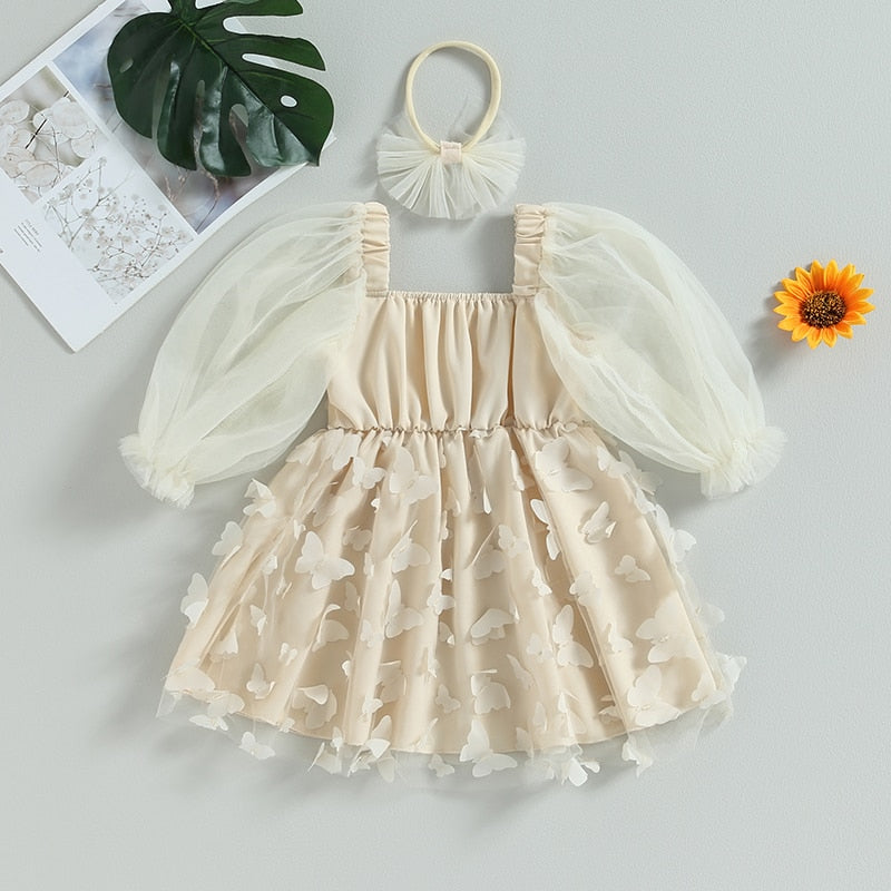 Puff Sleeve Butterfly Dress & Headband