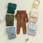Solid Ribbed Hooded Jogger Set