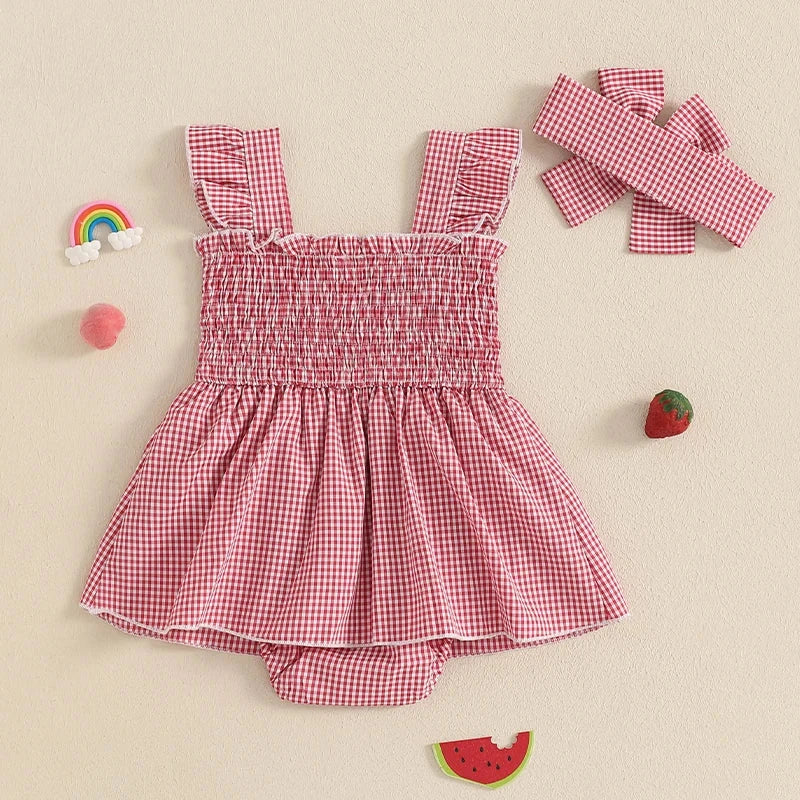 Plaid Strawberry Ruffle Dress & Bow