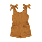 Ribbed Pocket Shoulder Tie Romper