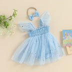 Baby Blue Stars Dress & Headband