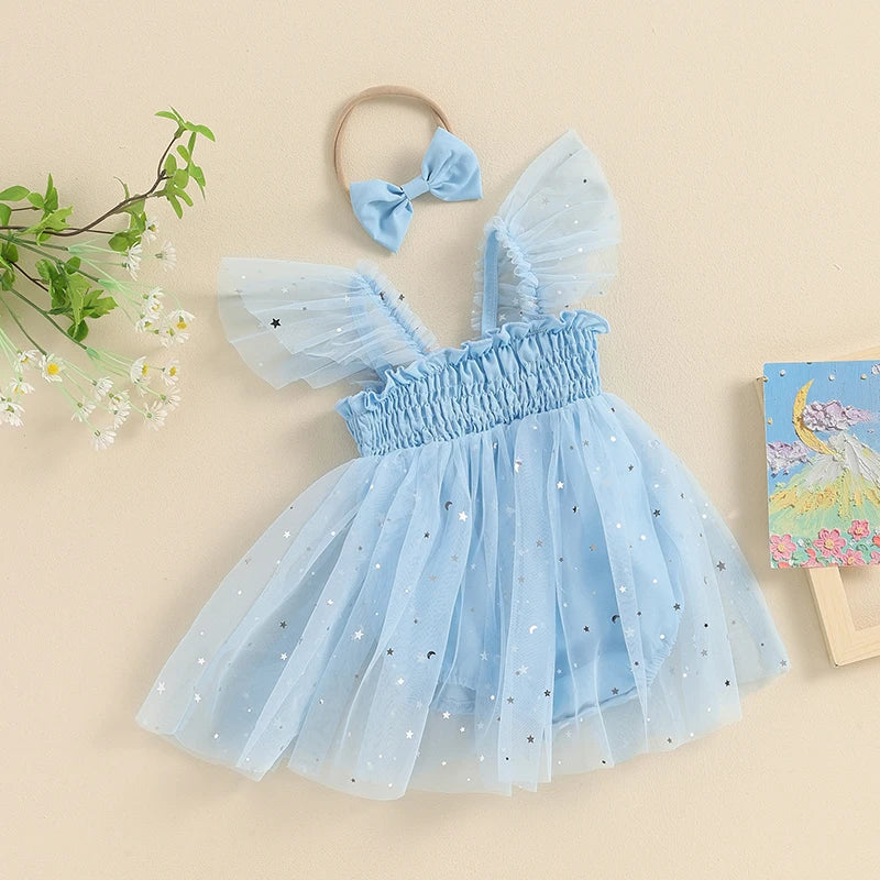Baby Blue Stars Dress & Headband