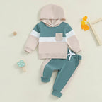 Stripe Color Patchwork Hoodie Outfit
