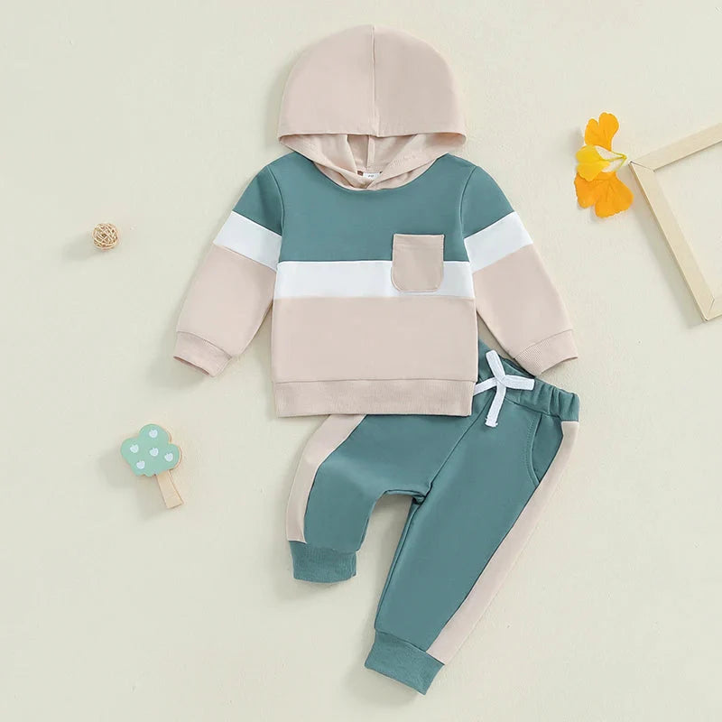 Stripe Color Patchwork Hoodie Outfit