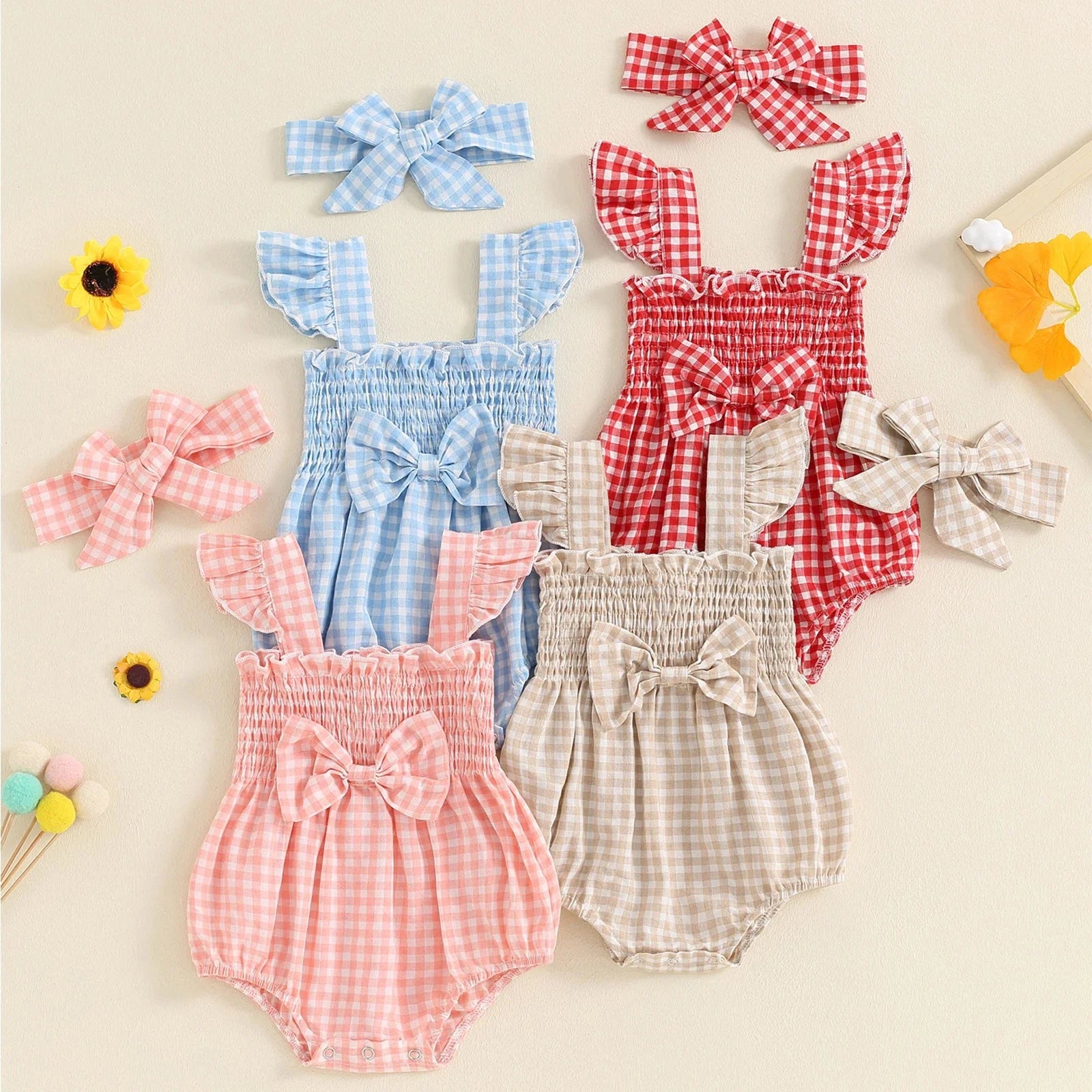 Cinched Plaid Romper & Bow