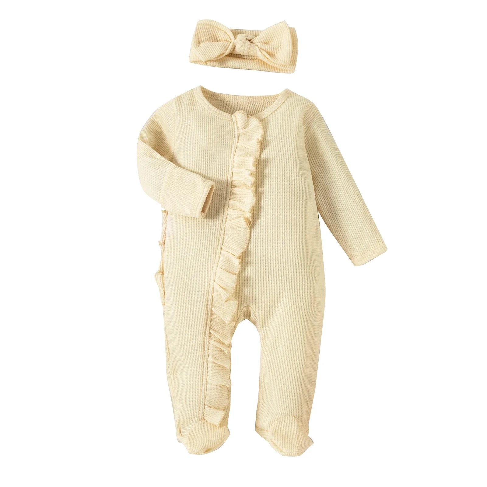 Solid Footies Ruffled Onesie & Headband