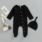 Button Baby Solid Footie Onesie with Hat
