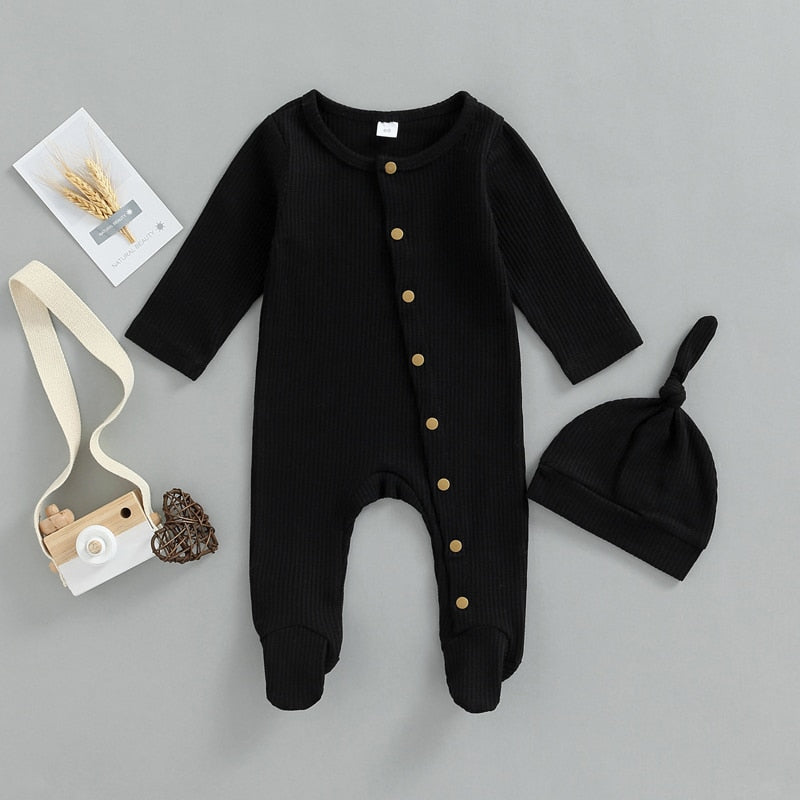 Button Baby Solid Footie Onesie with Hat
