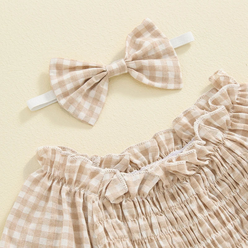 Ruffled Plaid Romper & Headband