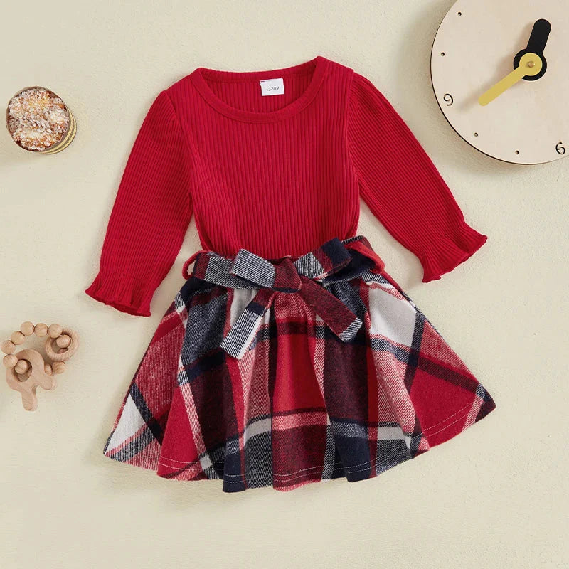Ribbed Tamara Top & Plaid Skirt