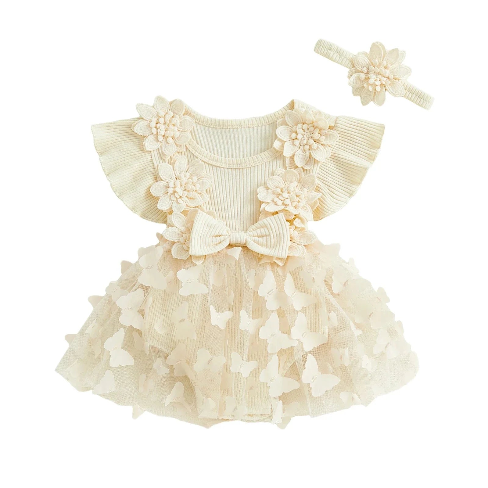 Ribbed Butterfly Flower Dress
