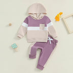 Stripe Color Patchwork Hoodie Outfit