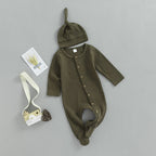 Button Baby Solid Footie Onesie with Hat
