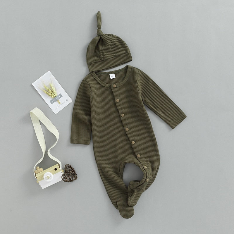 Button Baby Solid Footie Onesie with Hat