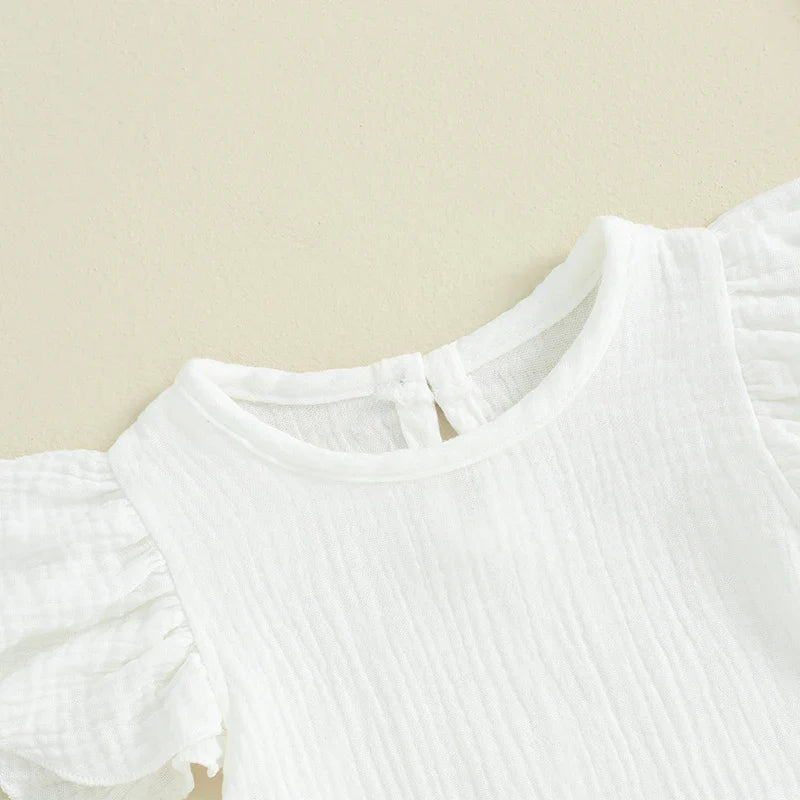 Solid Ruffled Fly Sleeve Onesie