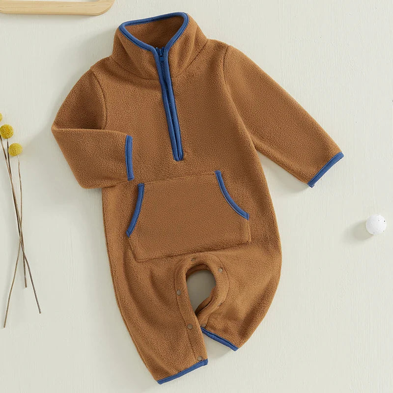 Solid Fleece Pocket Romper