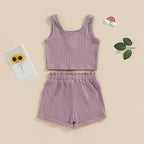Solid Ribbed Button Tank & Shorts