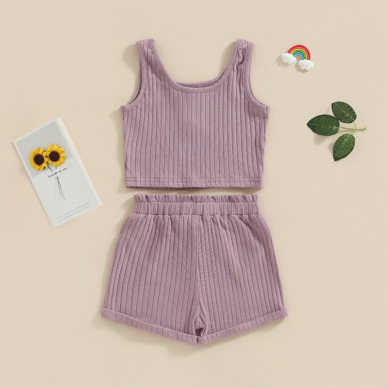 Solid Ribbed Button Tank & Shorts