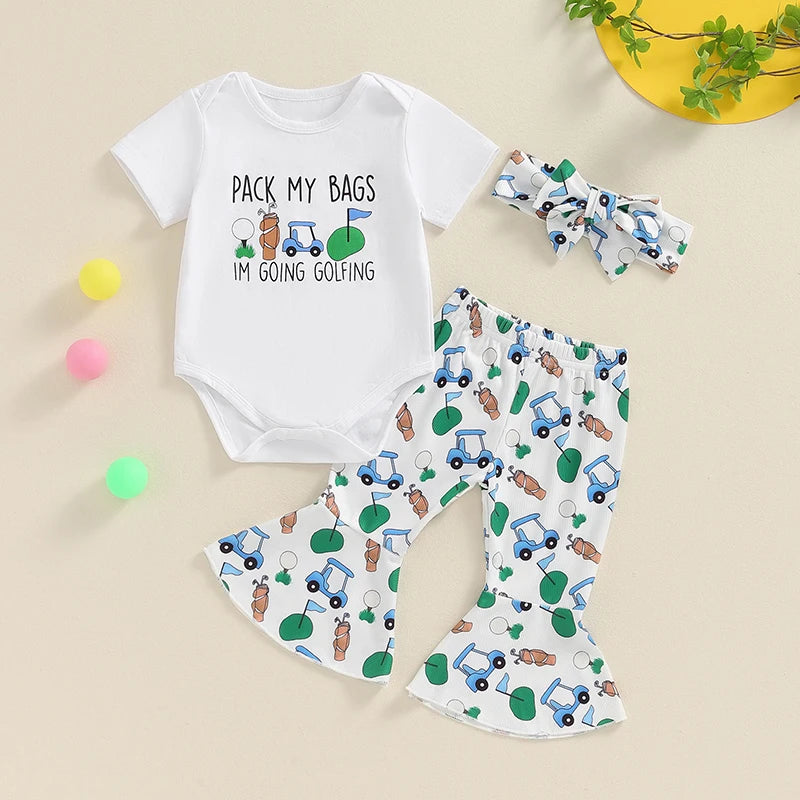 I'm Going Golfing Short Sleeve Romper Outfit & Bow