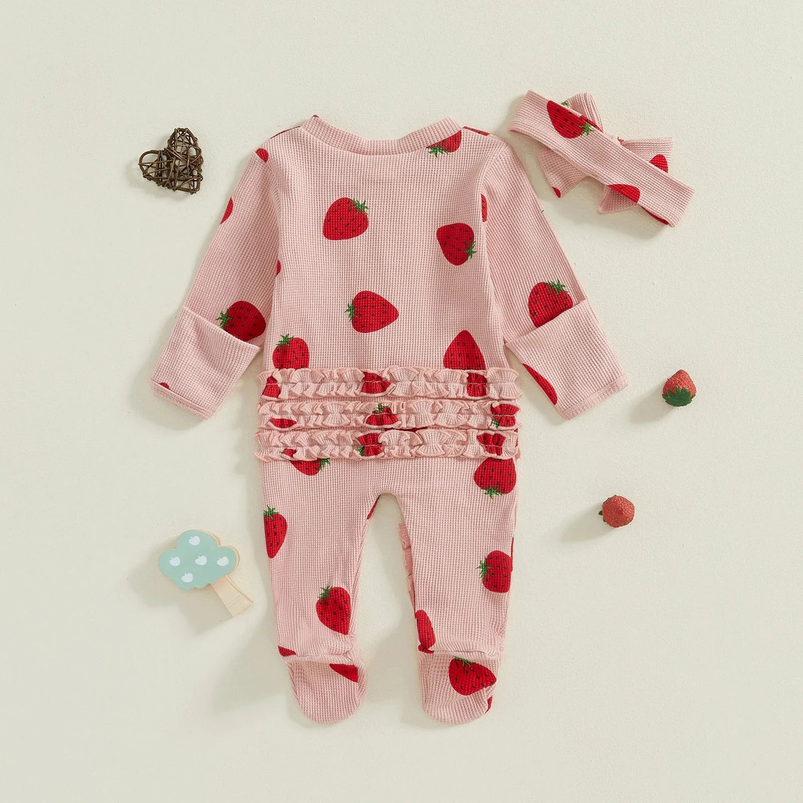 Strawberry Footie Ruffle Onesie & Bow