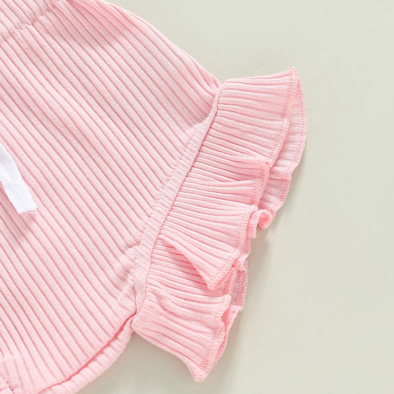Ribbed Flutter Onesie with Shorts & Bow