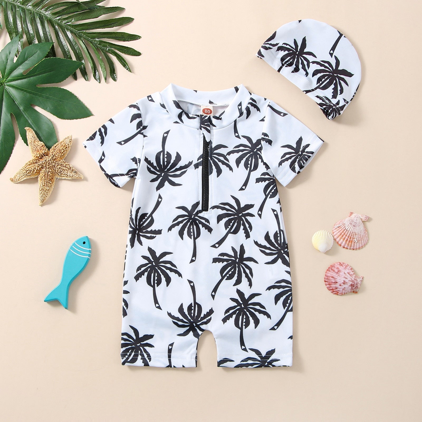 Palm Tree Swimsuit with Hat