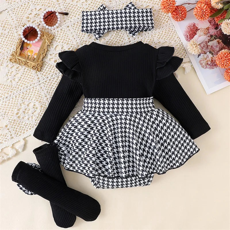 Baby Girl Houndstooth Romper Dress Set