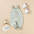 Knitted Checkered Pocket Romper